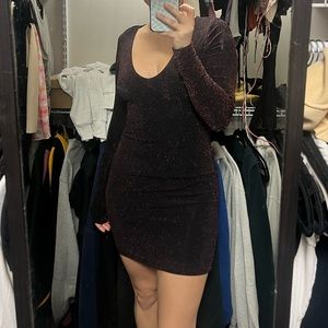 black with red sparkly details- long sleeve mini bodycon dress
